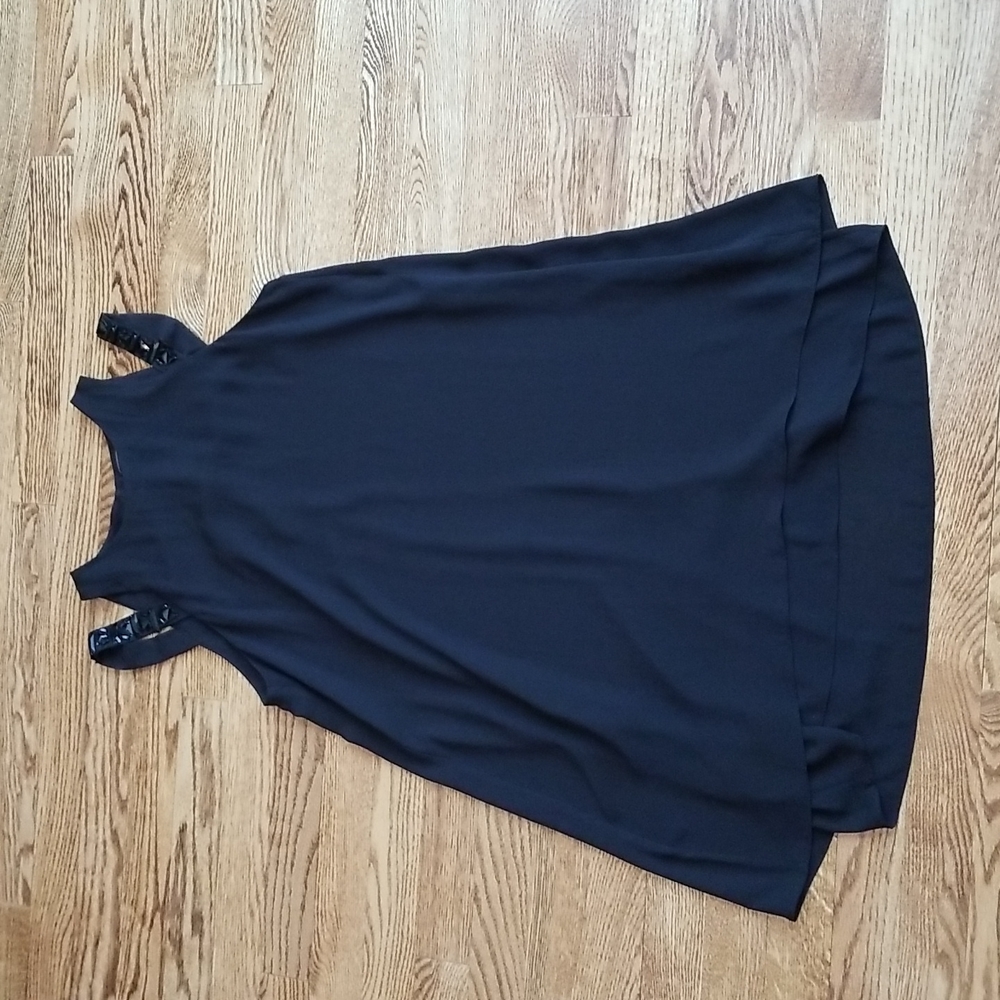 (S) BCBGMaxAzria Selina Cold Shoulder Flowy Beaded Little Black Dress Evening